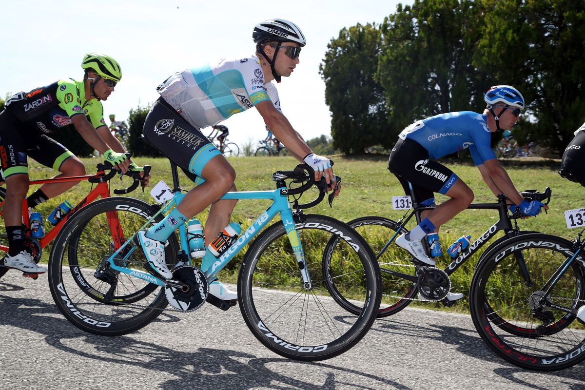 Lutsenko rides in the peloton
