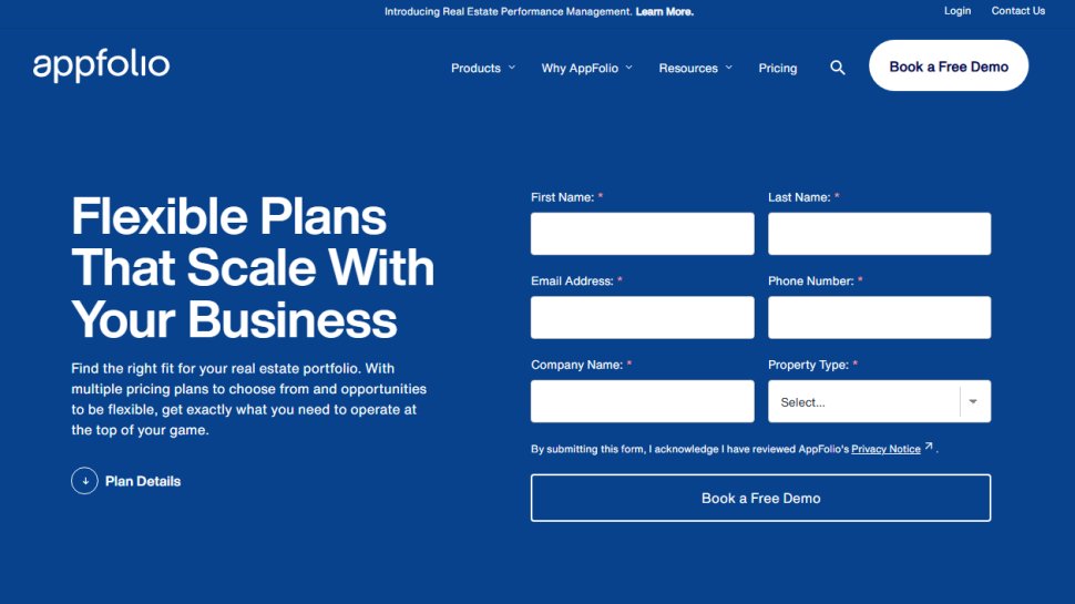 Website screenshot of Appfolio (February, 2026)