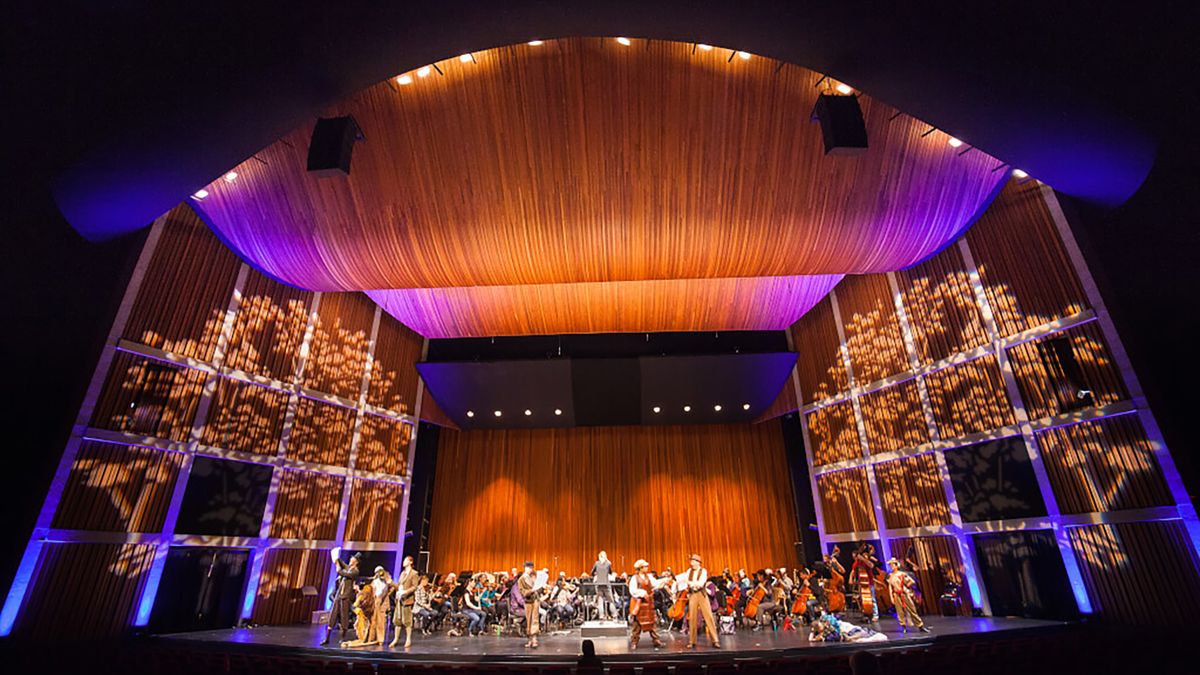 The concert hall at the FirstOntario center with a performance happening. 