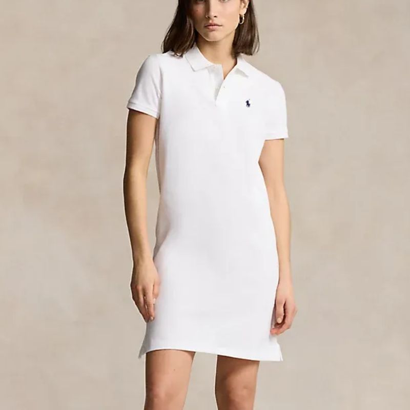 Cotton Mesh Polo Dress on model 