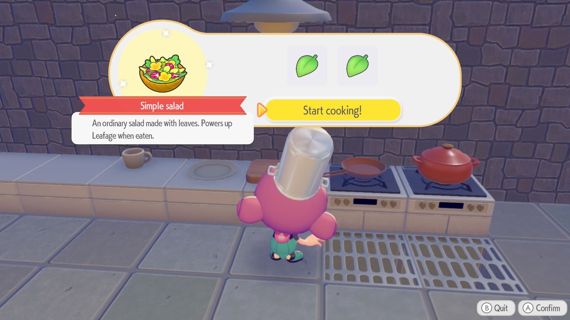 Making a salad using two leaves in Pokemon Pokopia