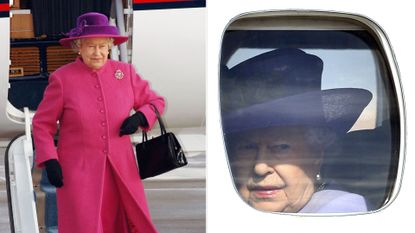 Queen Elizabeth traveling by plane.