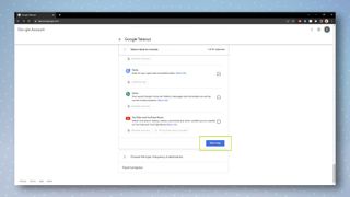 Google Takeout menu with next step highlighted