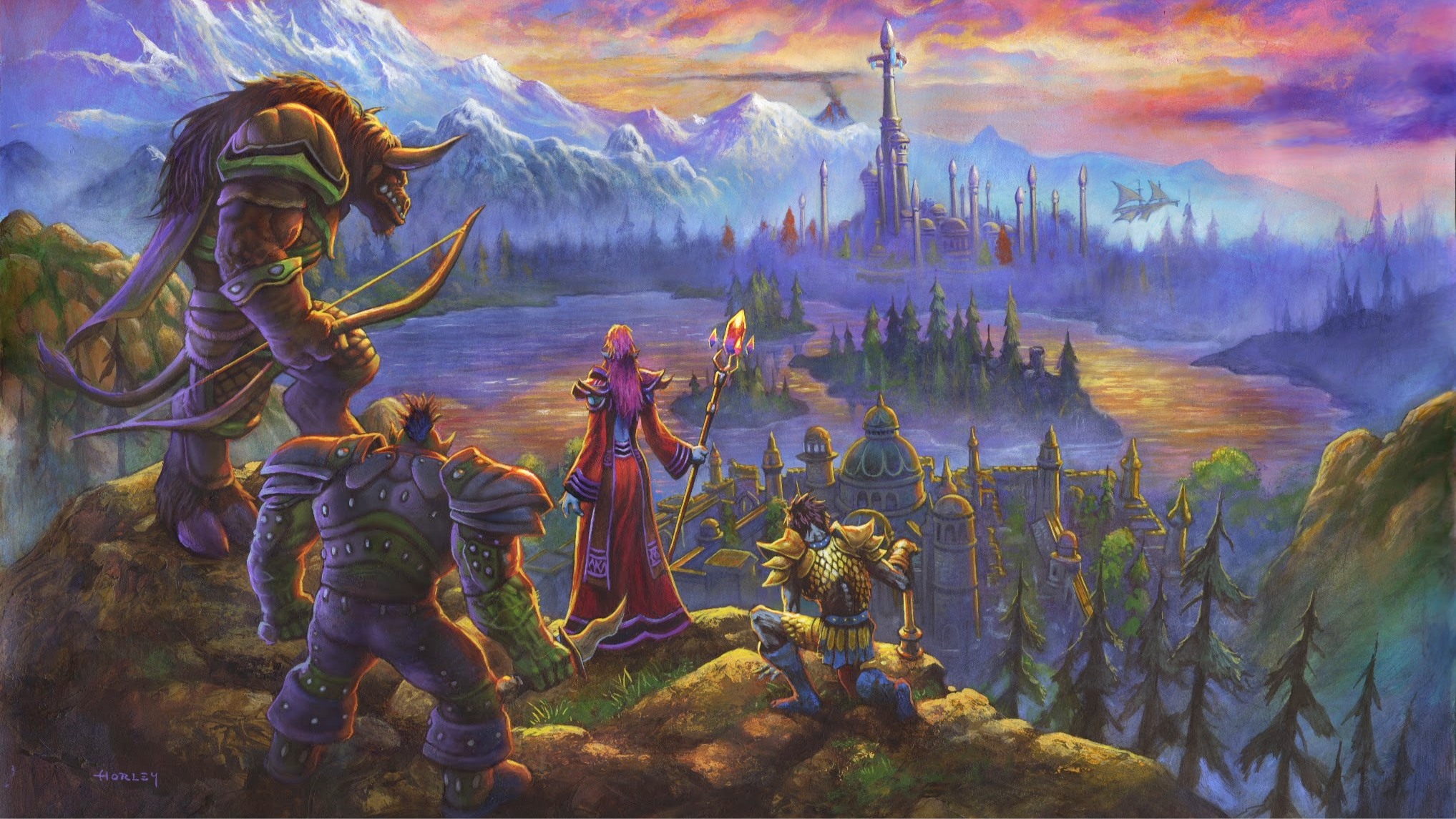 A painted image of Azeroth and four members of the Horde.