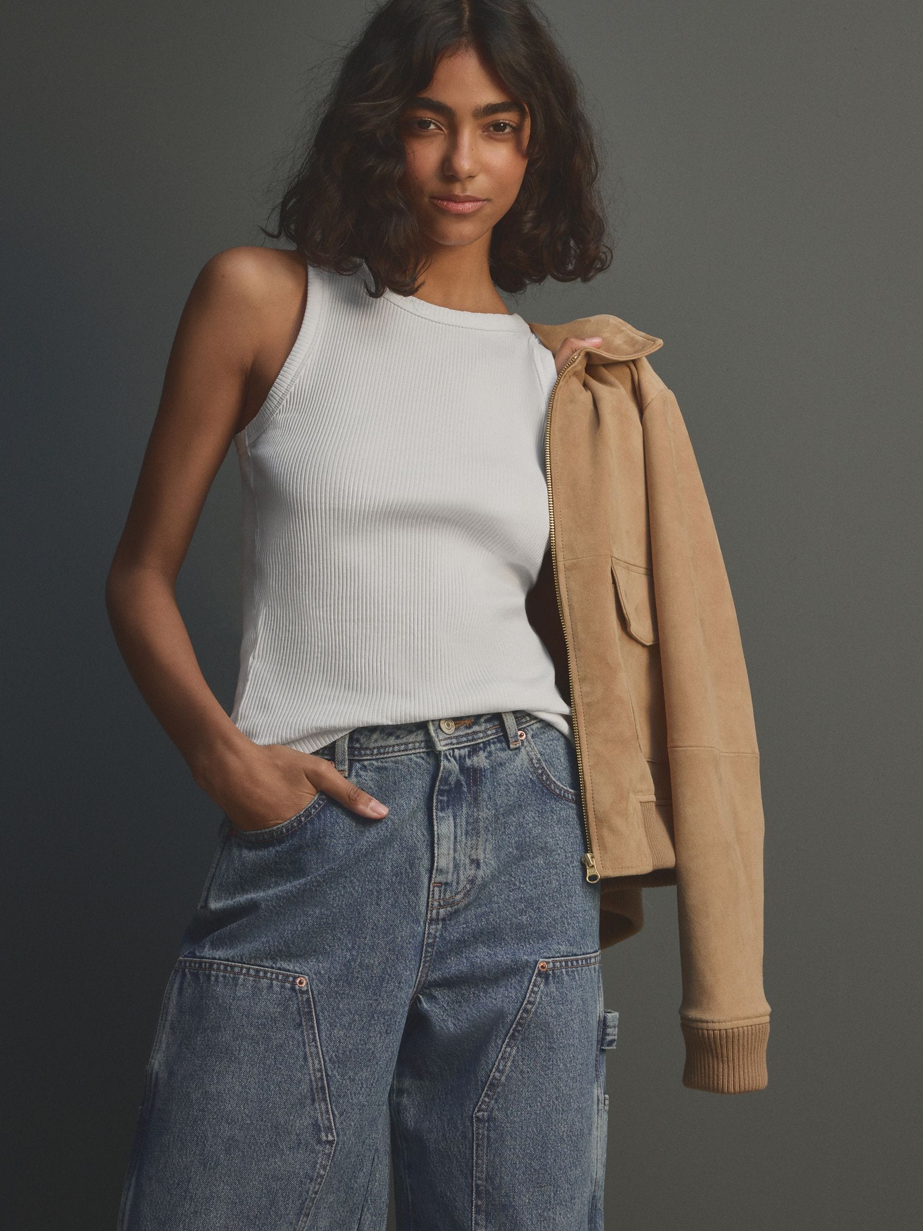 White Ribbed Racer Tank Vest Sleeveless Top