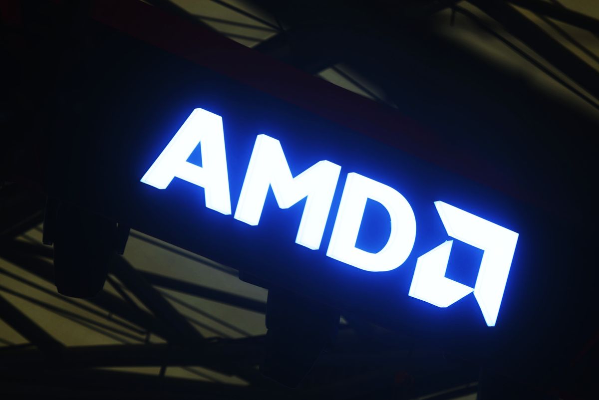 AMD logo at the 2023 ChinaJoy summit in Shanghai, China