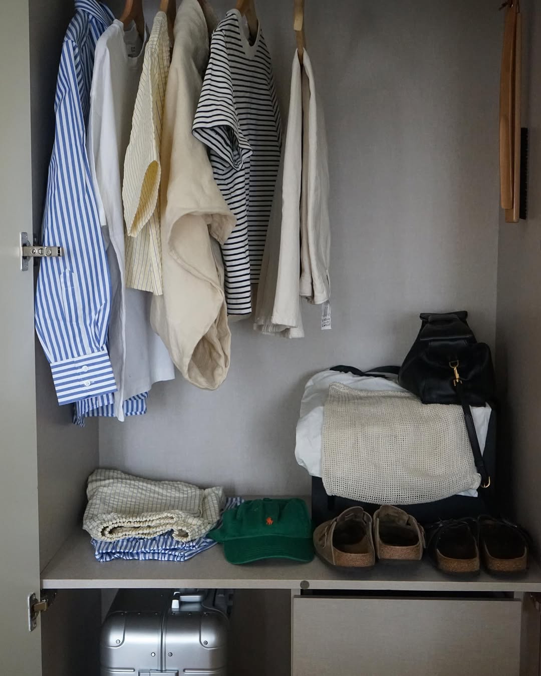 Closet with organised clothes and shoes
