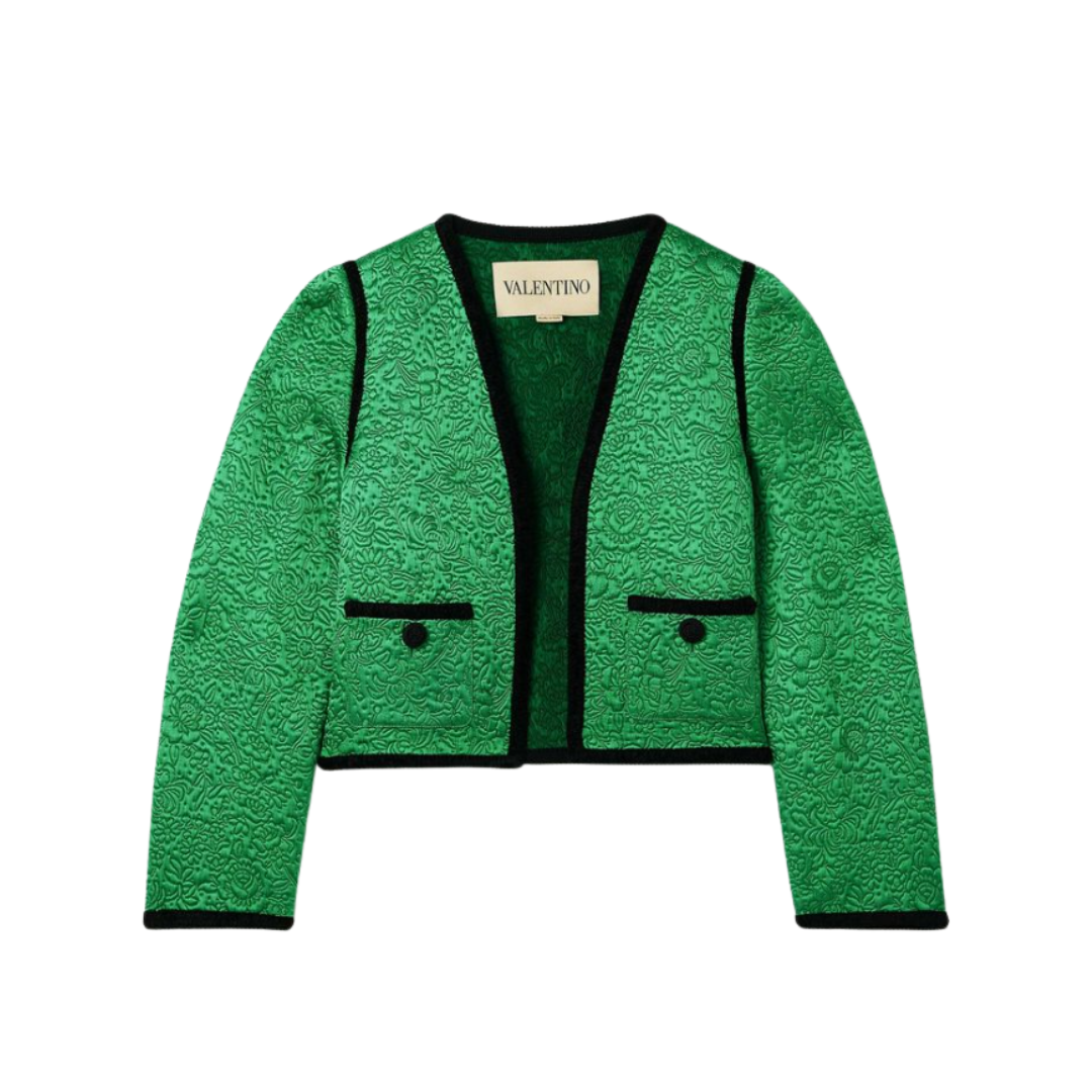 VALENTINO, Velvet-Trimmed Floral-Jacquard Wool and Silk-Blend Satin Jacket