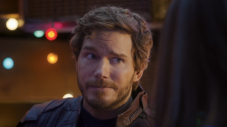 Chris Pratt not convinced as Star Lord, in the Guardians Holiday Special.