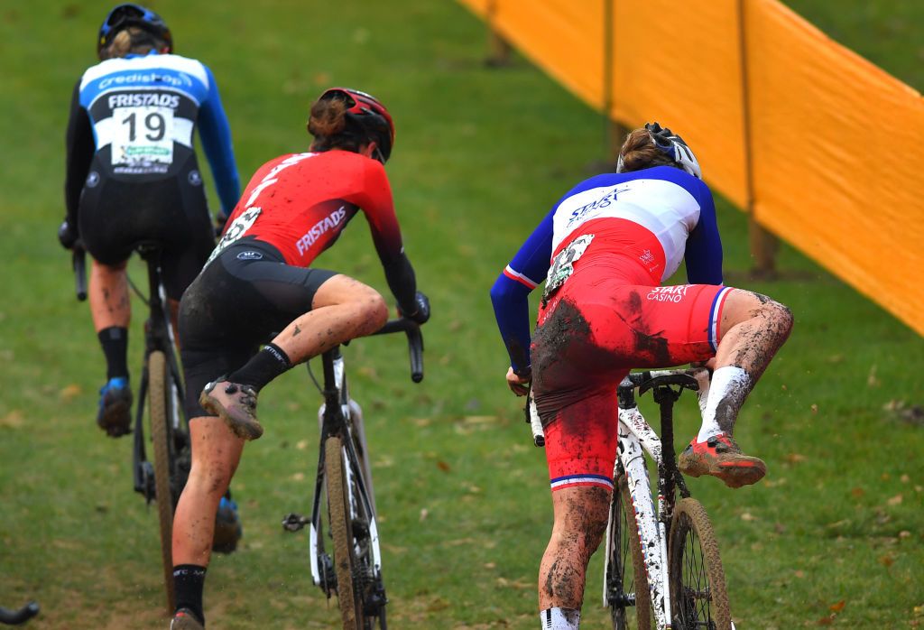 BOOM BELGIUM DECEMBER 06 Alice Maria Arzuffi of Italy and Team 777 Marion Norbert Riberolle of France and Starcasino Cx Team Sand Mud during the 6th Superprestige Cyclocross Boom 2020 Women Elite De Schorre Boom Superprestige2021 SPBoom SuperprestigeCX on December 06 2020 in Boom Belgium Photo by Luc ClaessenGetty Images