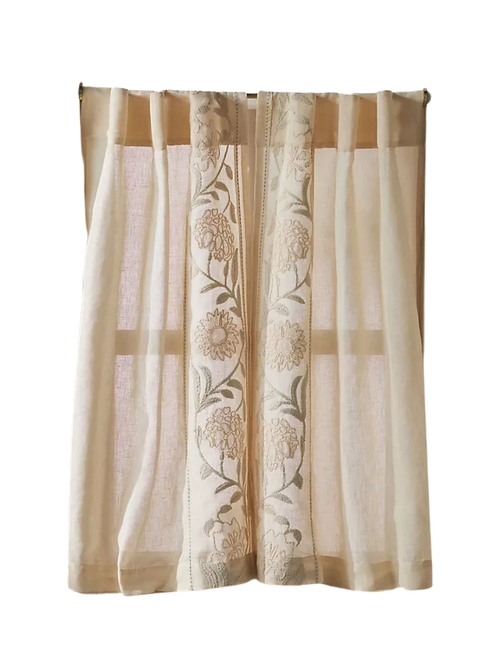 Embroidered Manette Cotton Linen Sheer Caf&eacute; Curtains, Set of 2