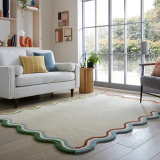 Elements Wave Natural Border Wool Rug