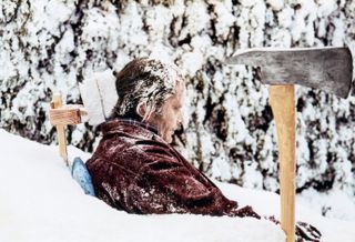 Jack Nicholson on a partial Hedge Maze set in Stanley Kubrick's the shining