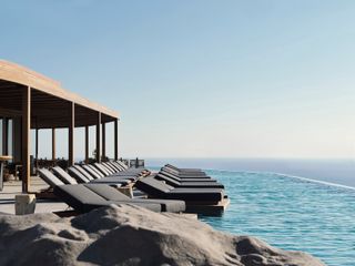 The infinity pool at Magma Resort in Santorini overlooks the sea