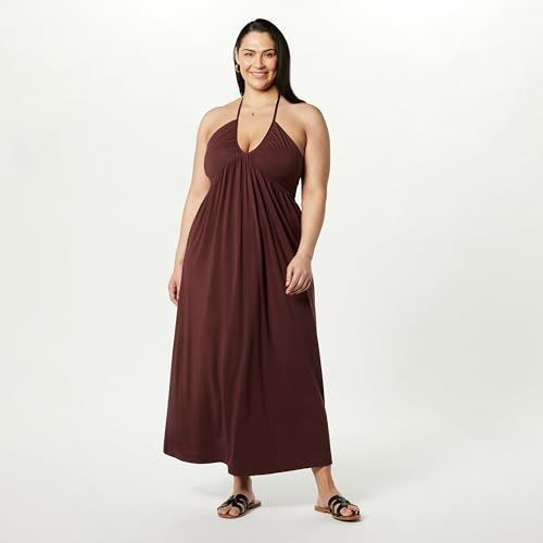 The Drop Women's Kapri Gathered Halter Dress, Rum Brown, Xxl Plus