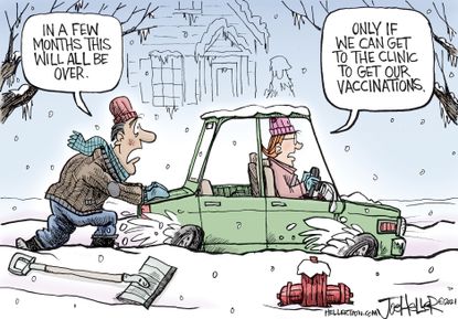 Editorial Cartoon U.S. snow covid vaccine