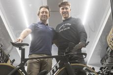 Matt White, director of high performance & racing with GreenEDGE Cycling (left), stands next to Axel Merckx, owner and team director of Hagens Berman Jayco