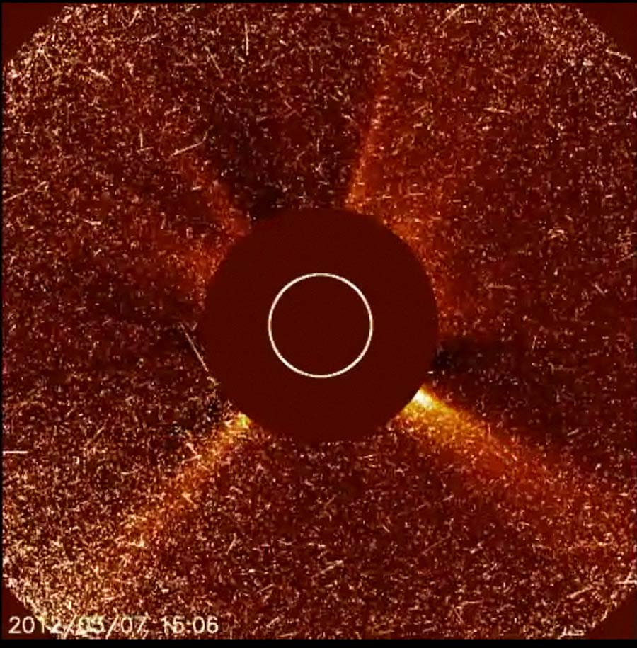 The velocity and inertia of high-speed charged particles ejected from the sun during a coronal mass ejection (CME) can be measured as they slam into spacecraft; the resulting data can be presented as sound.