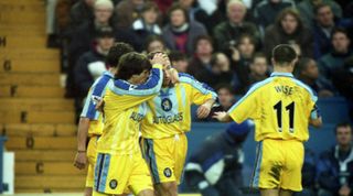 Chelsea's Gianfranco Zola and Dan Petrescu. (Photo by Dave Shopland/Chelsea FC/Press Association Image) (Photo by Dave Shopland/Chelsea FC via Getty Images)