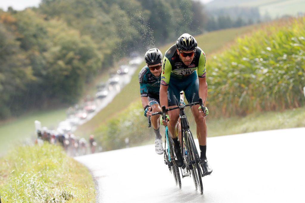 ESCHSURSRE LUXEMBOURG SEPTEMBER 15 LR Sebastian Schnberger of Austria and Team BB Hotels PB KTM and Kamil Gradek of Poland and Team Vini Zabu Brado KTM compete in the Breakaway during the 81st SkodaTour De Luxembourg 2021 Stage 2 a 1861km stage from Steinfort to EschSurSre Eschdorf 504m skodatour skodatour on September 15 2021 in EschSurSre Luxembourg Photo by Bas CzerwinskiGetty Images