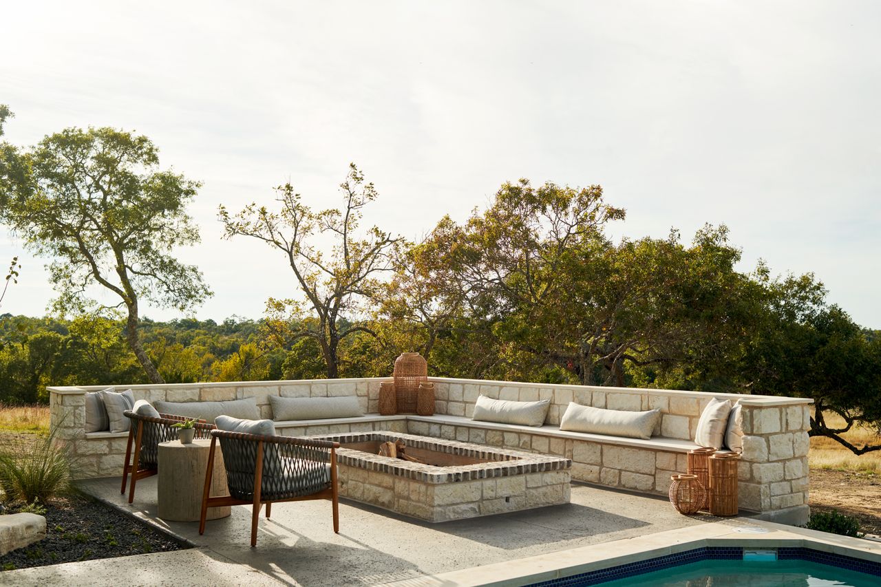 A large firepit in the backyard