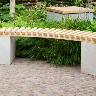 Garden bench with block paving