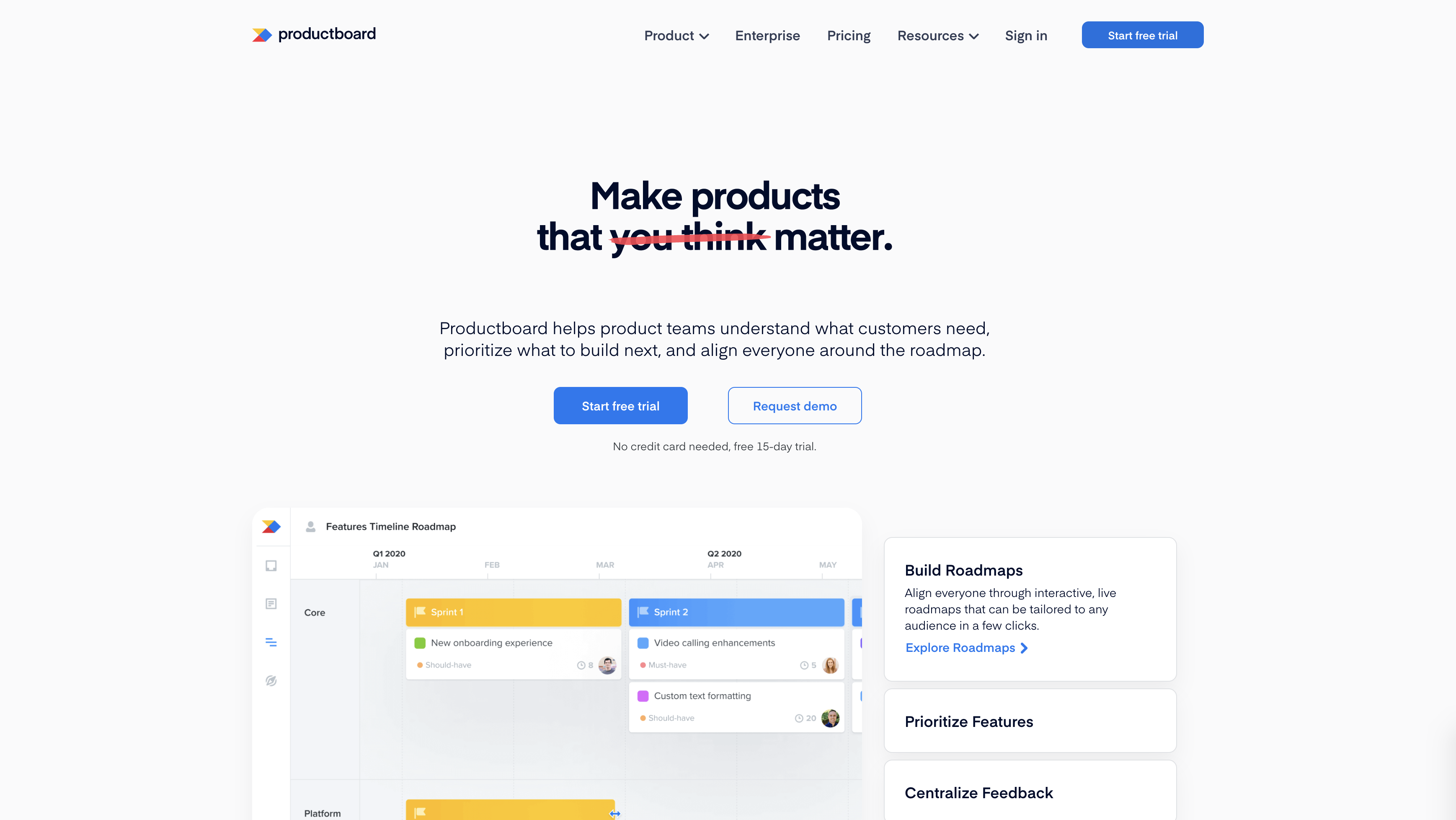 Productboard website screenshot