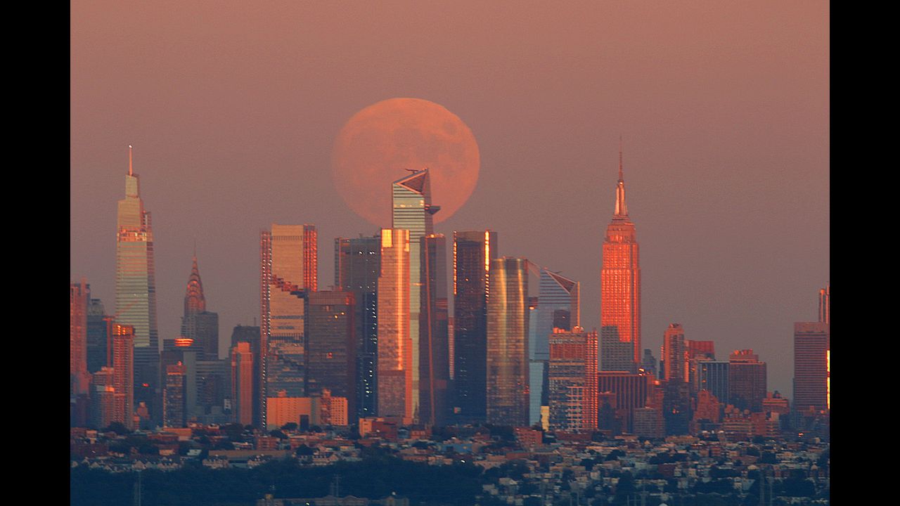 Harvest Moon rising over New York City