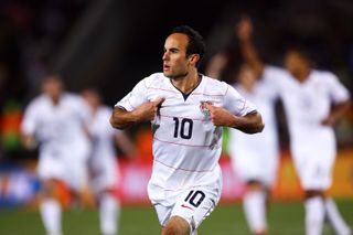 Landon Donovan celebrates after scoring for USA against Brazil at the 2009 Confederations Cup.