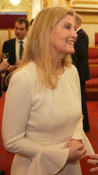 Sophie, Duchess of Edinburgh speaks to Lee Pitcher during a reception for members of Parliament newly elected in the 2024 election, and members of the House of Lords