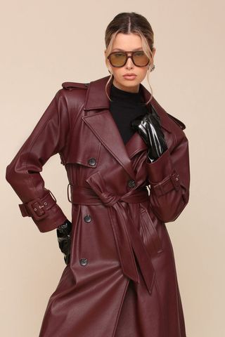 Faux-Ever Leather™ Strong Shoulder Maxi Trench Coat