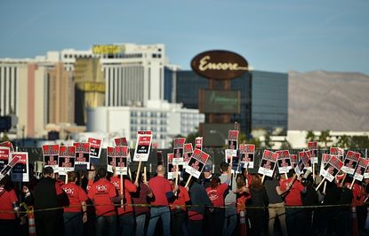 Protesters outside the Trump Hotel Las Vegas.