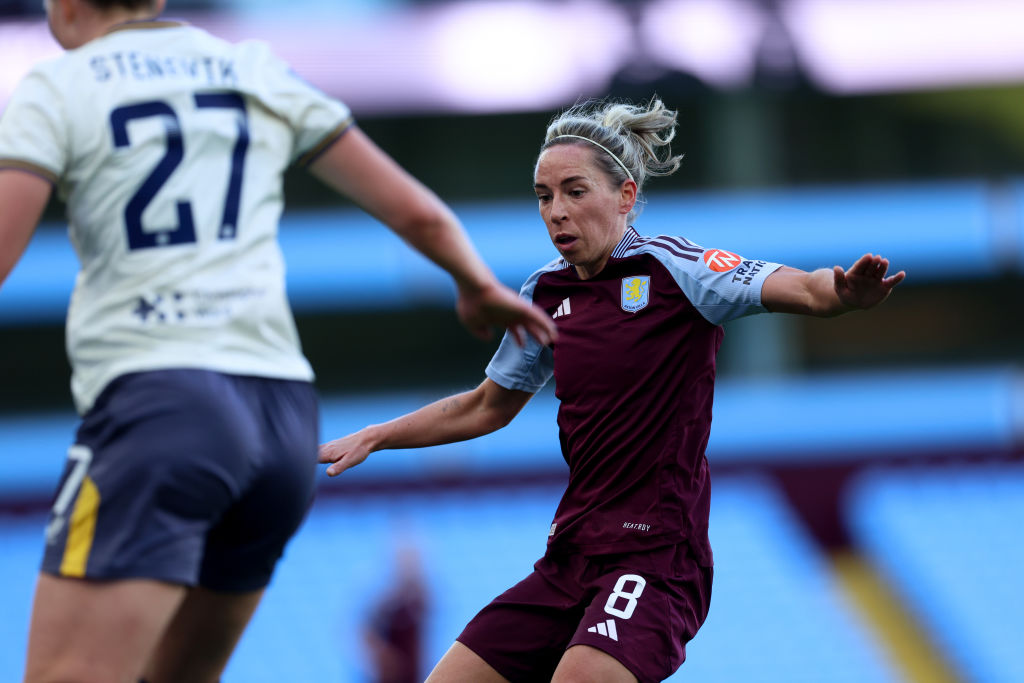 Jordon Nobbs of Aston Villa in action during the Barclays Women's Super League match between Aston Villa and Everton at Villa Park on March 02, 2025 in Birmingham, England. 