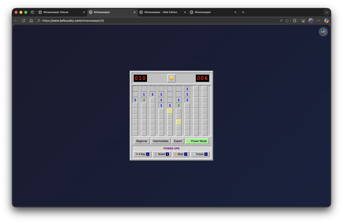 Minesweeper (Deluxe) clone built by Anthropic's Claude Code, running on desktop