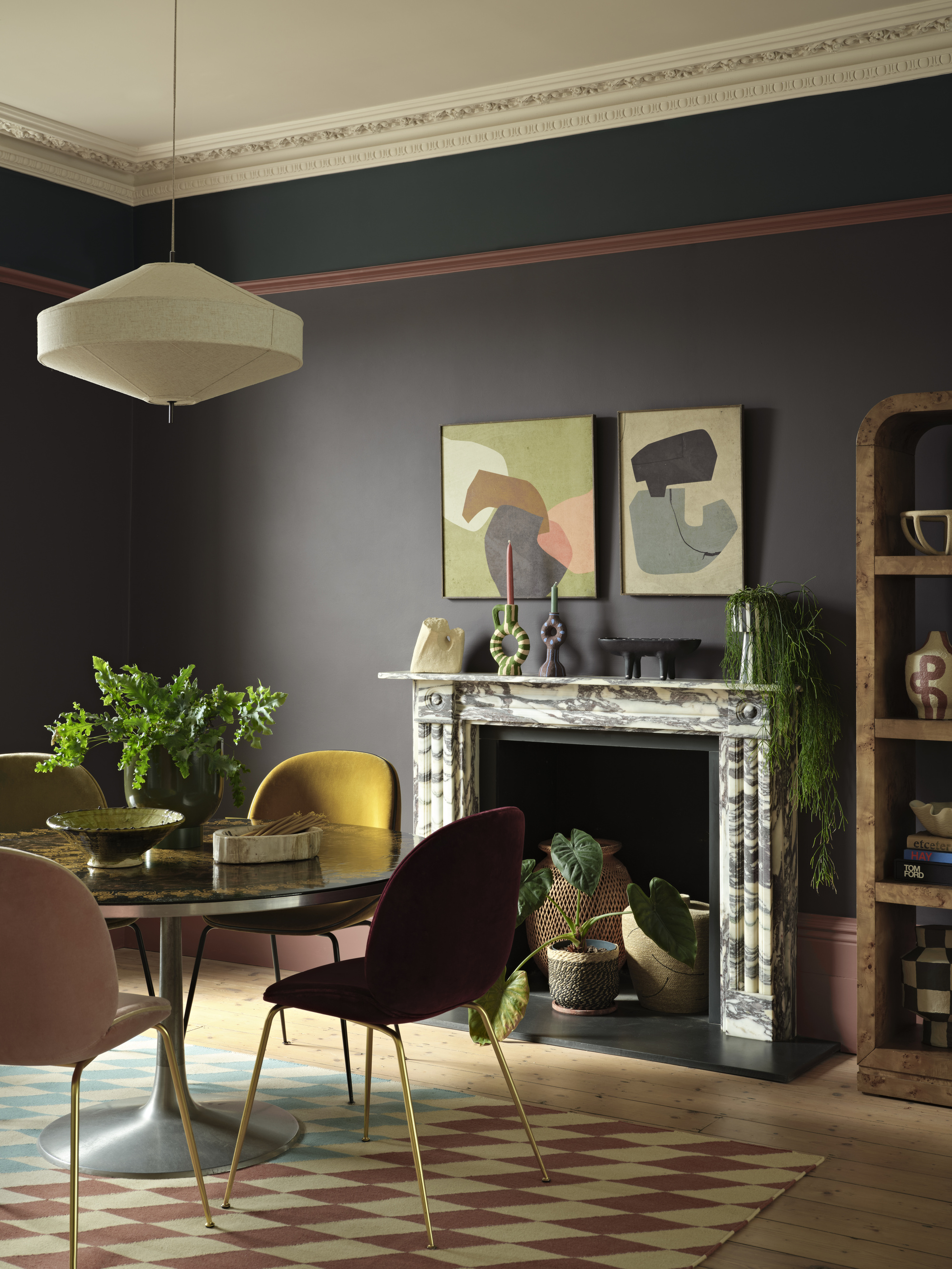 black wall in dining area