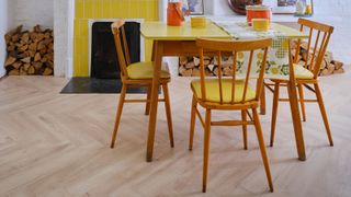 chevron laminate floor in dining room