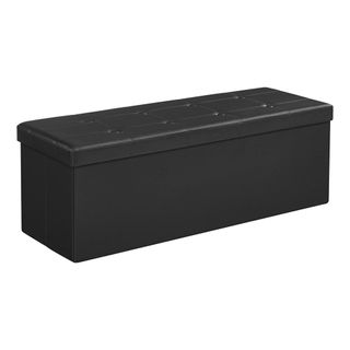 Black leather rectangular storage ottoman