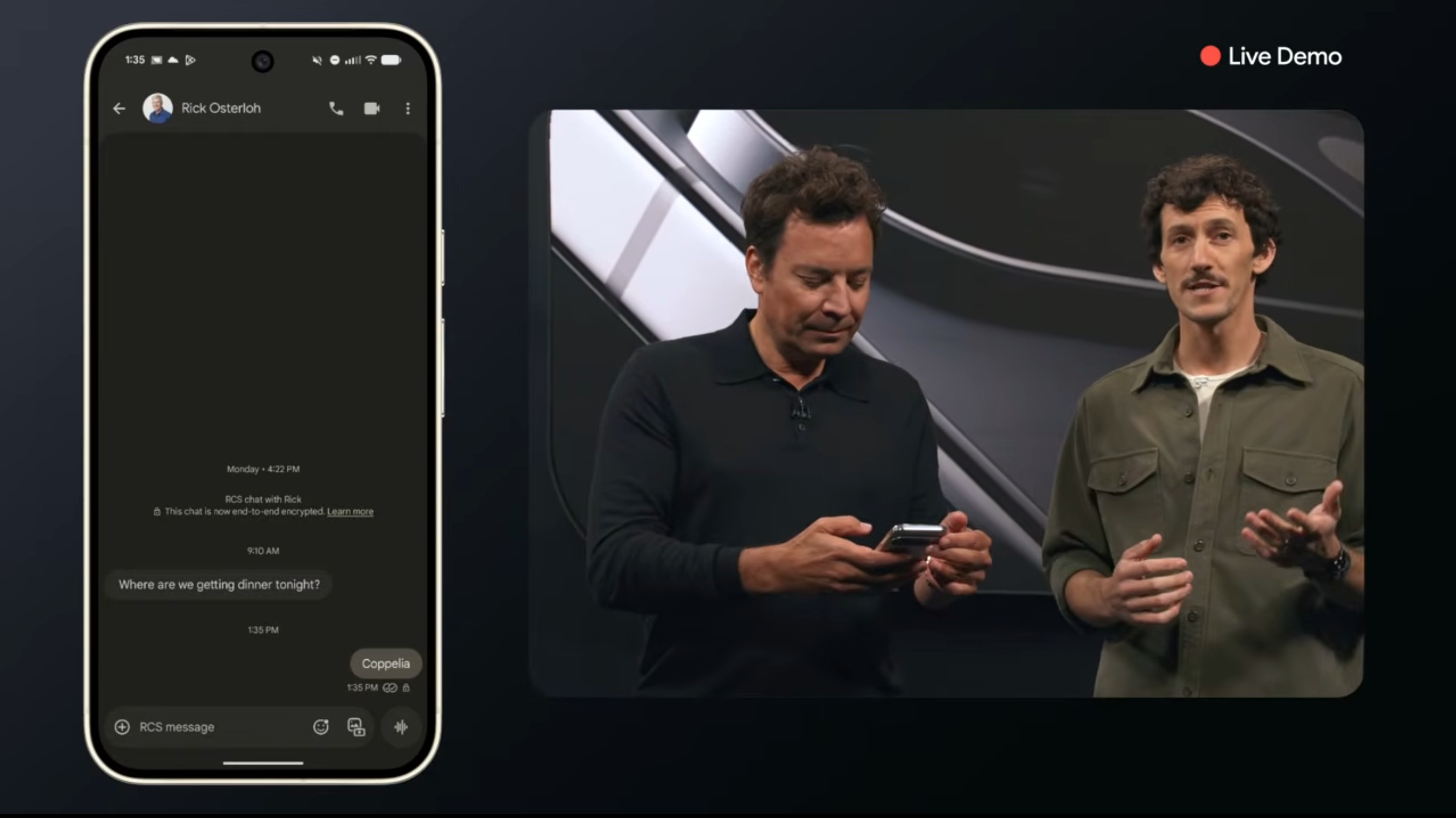 Jimmy Fallon using Magic Cue on stage with a Pixel 10 Pro