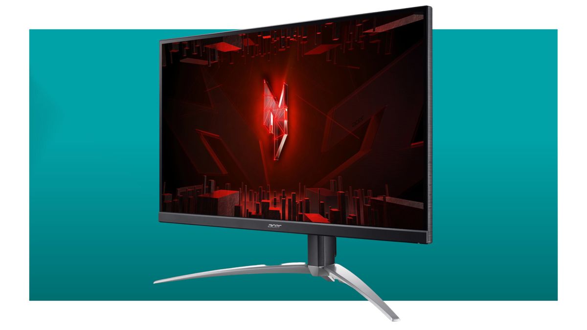 An image of an Acer gaming monitor against a teal background with a white border