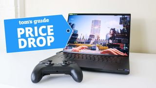 Razer Blade 16 shown with game controller