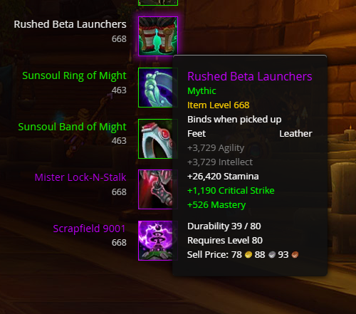 Images from the WoW website of Badluckmax's ill-gotten gains.