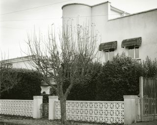 frinton park estate book image showing white modernist villa in black and white