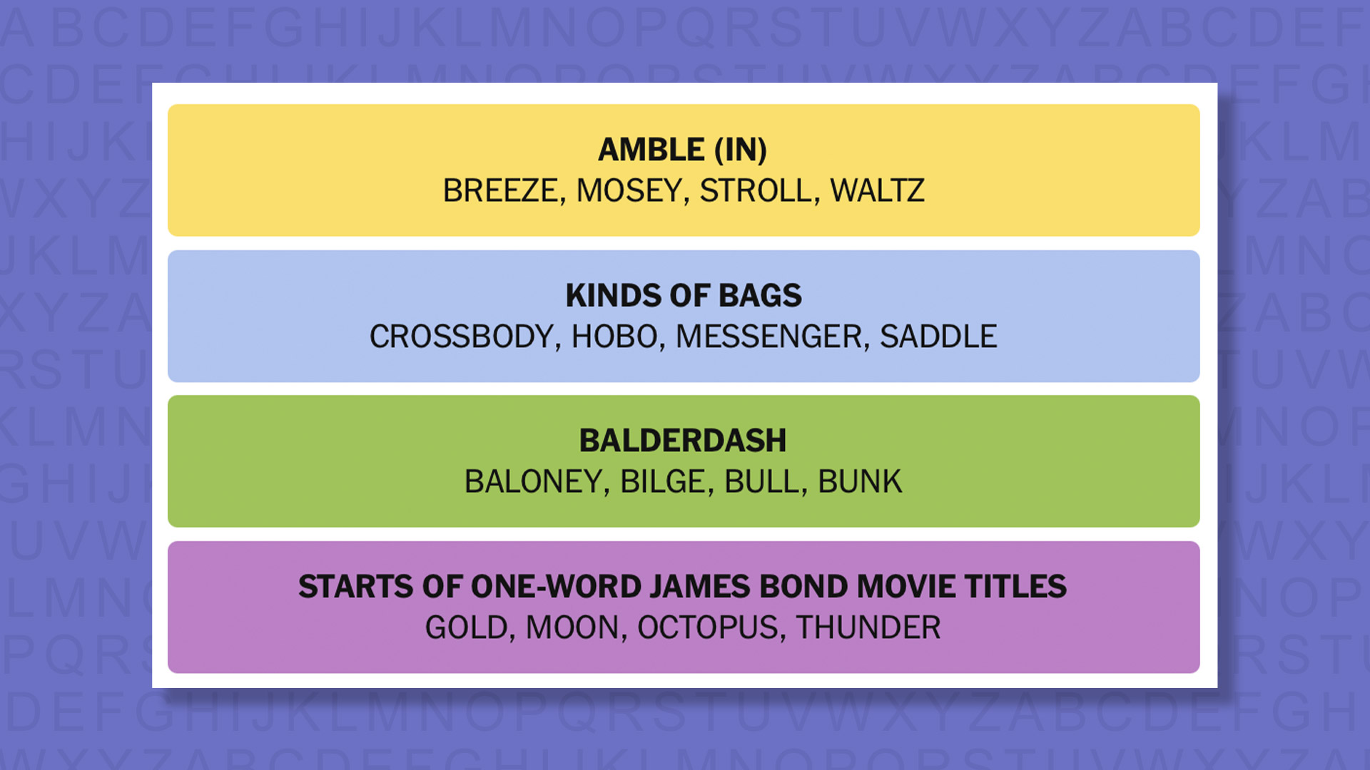 NYT Connections answers for game 1045 on a purple background