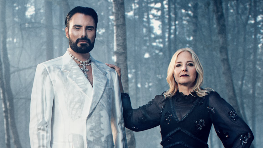 Witches of Essex 2025 Starring Rylan Clark and Prof. Alice Roberts, who stand in a spooky silvery wood in Essex for the three part docuseries
