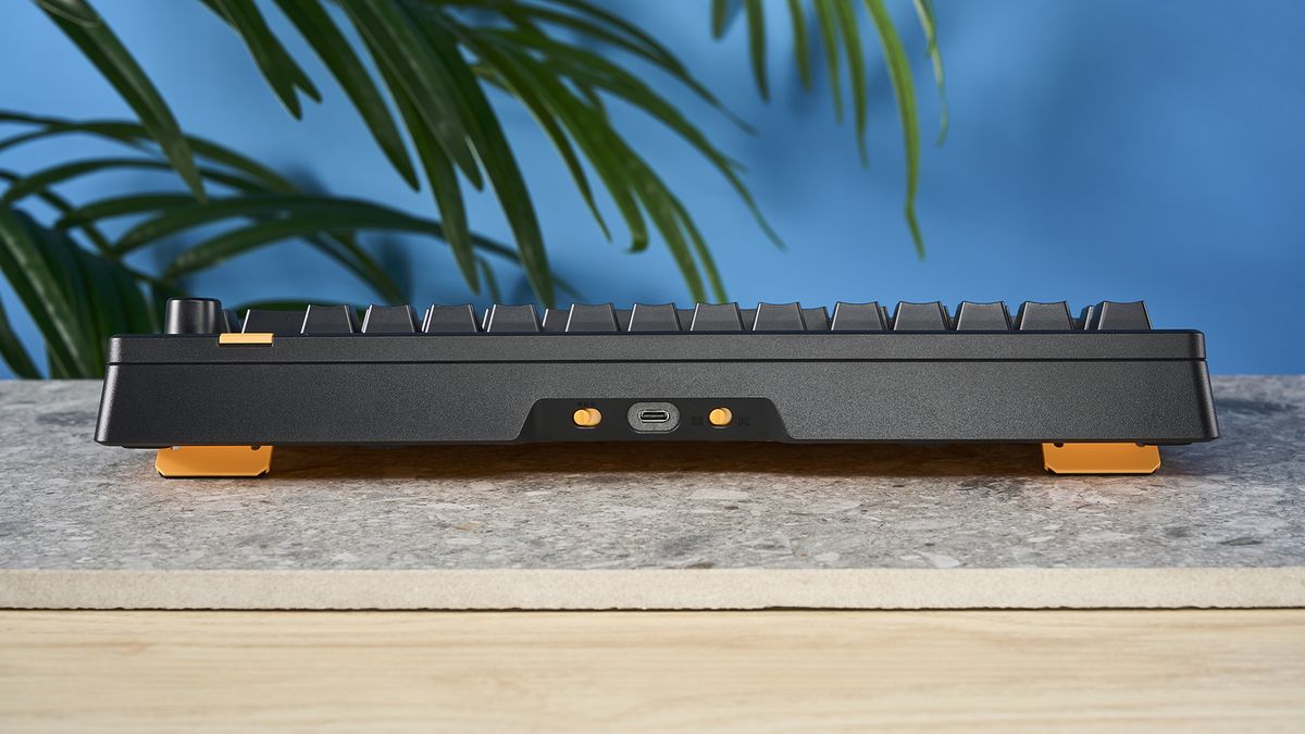 The Glorious GMMK 3 HE keyboard in black on a stone surface