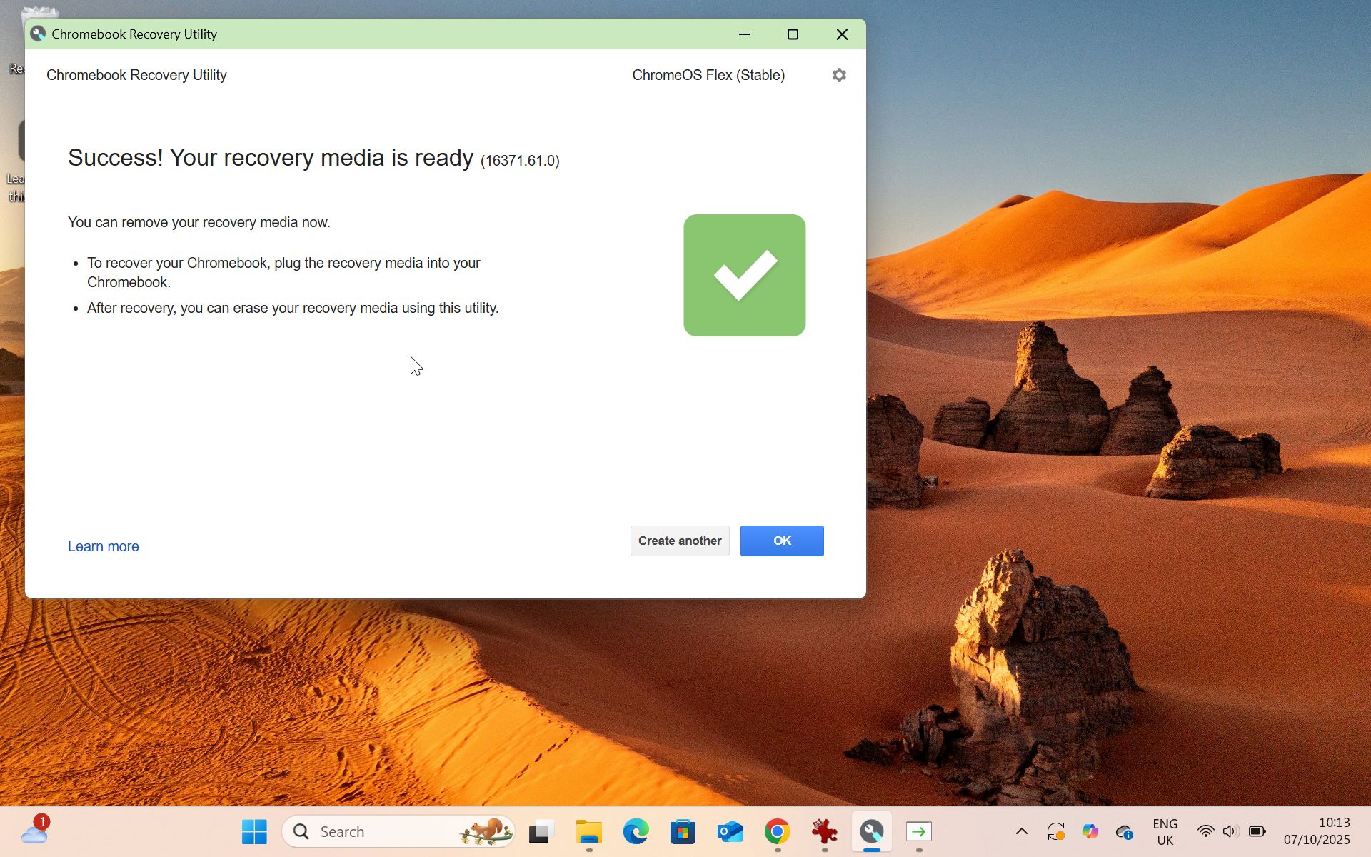 لقطة شاشة توضح عملية تحويل الكمبيوتر المحمول إلى جهاز Chromebook