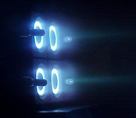 Cluster of four Busek Hall effect thrusters
