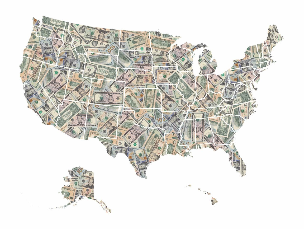 US map made of money