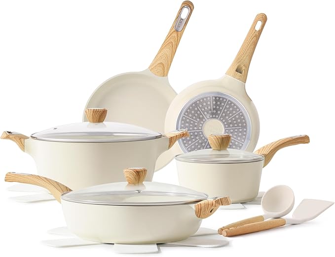 SENSARTE, Sensarte Ceramic Cookware Sets, Pots and Pans Set Non Stick, 14-Piece Induction Cookware, Non Toxic Healthy Non Stick Kitchen Cooking Set, With Frying Pans Set, Pfas Ptfe Pfoa Pfos Free