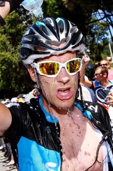 Greg Henderson (Team Sky) cools down after a hot day in the saddle.